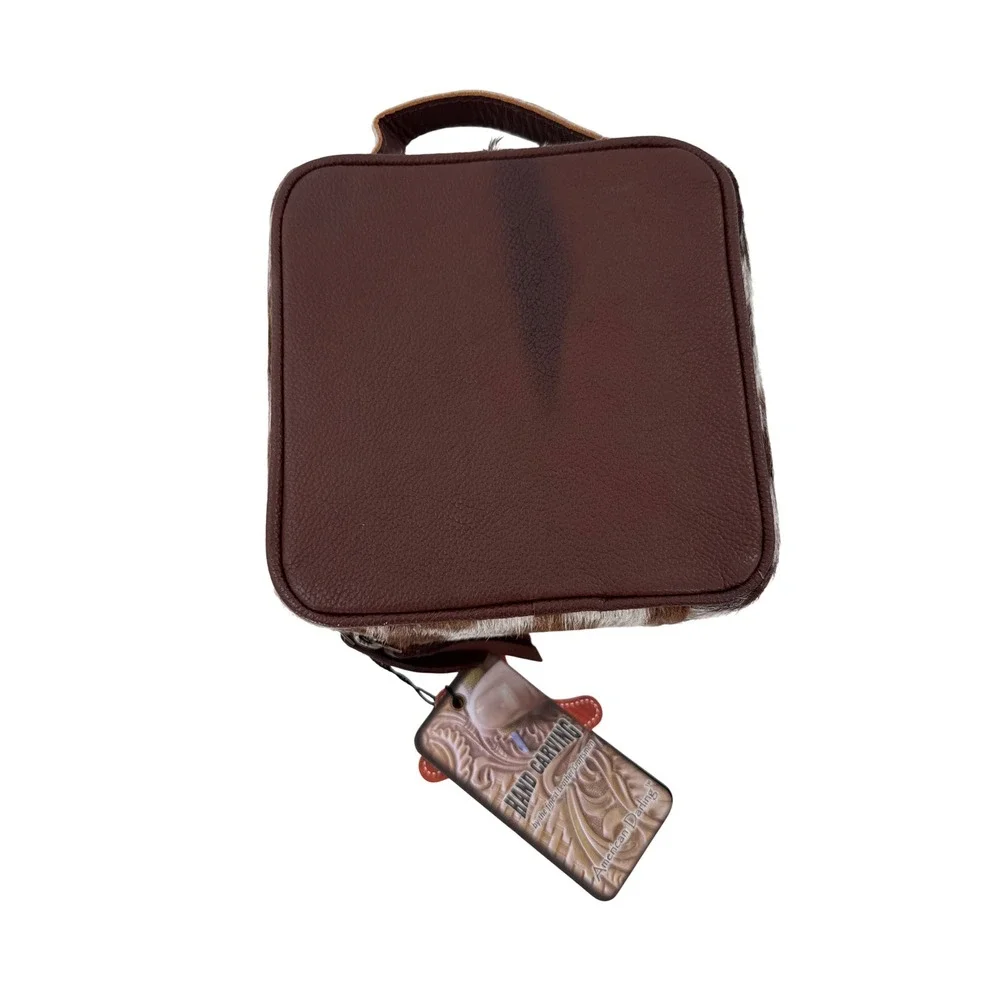 American Darling Jewelry Case Womens Brown Cowhide Hand Carved Leather Floral